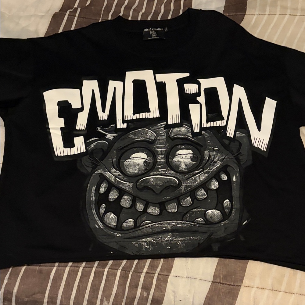 Black Graphic Tee with Emotion Print